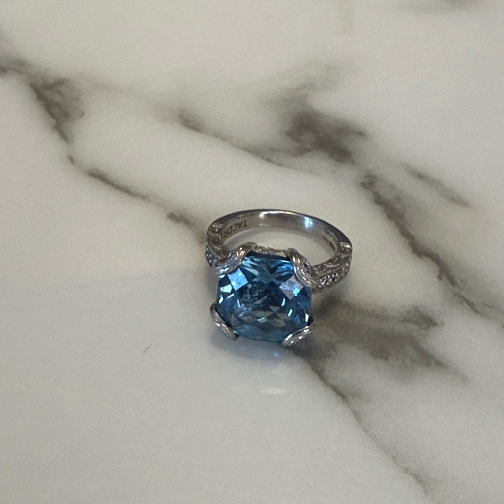 Tacori Sterling Silver Blue Topaz And Cz Ring, Size 7